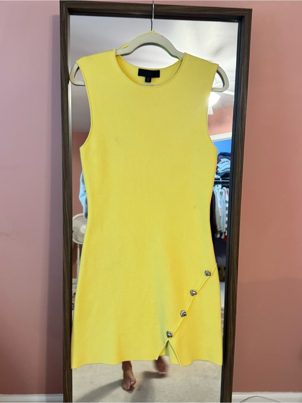 ZARA - Yellow Sleeveless Shift Dress with Button Accent
